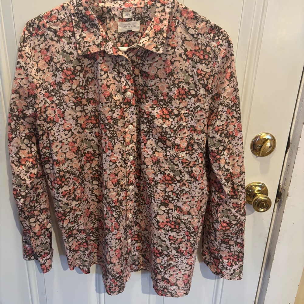 LOFT Floral Blouse - Pink and Black